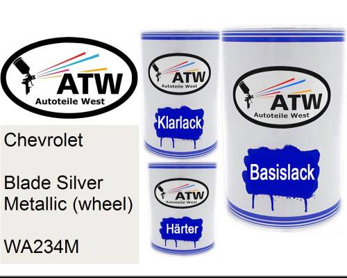 Chevrolet, Blade Silver Metallic (wheel), WA234M: 500ml Lackdose + 500ml Klarlack + 250ml Härter - Set, von ATW Autoteile West.